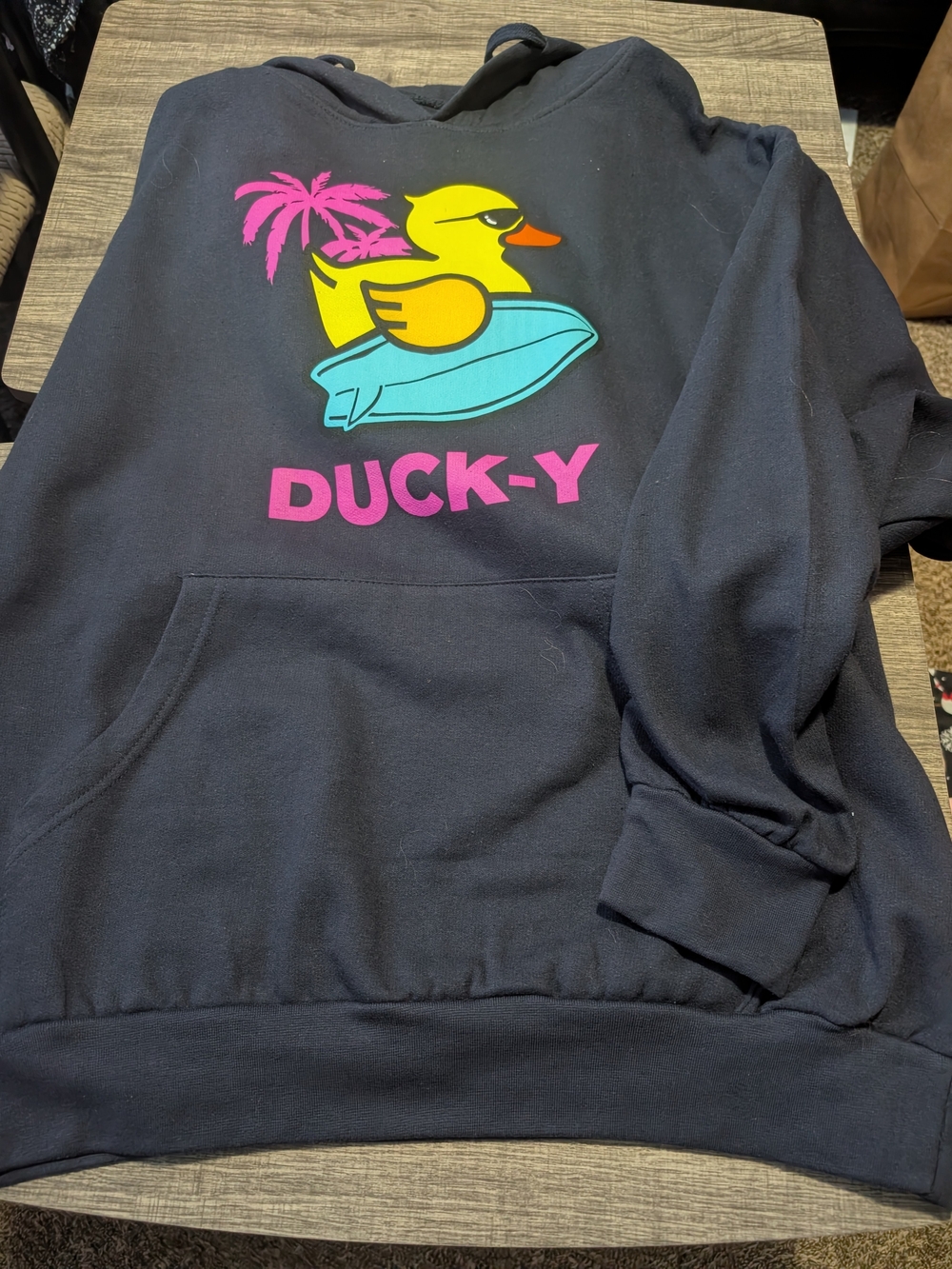 DUCK-Y Graphic Pullover Hoodie - Navy with Yellow Duck